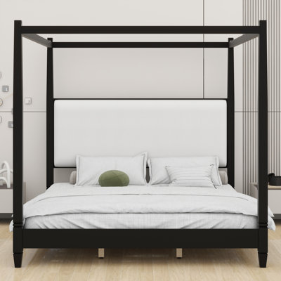 Comfortable Canopy Platform Bed with Upholstered Headboard & Reliable Wooden Slat Support Legs
