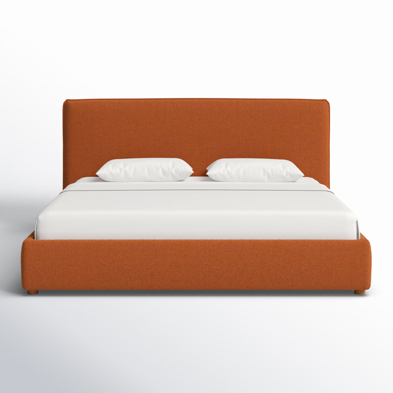 Callahan Upholstered Platform Bed, King, Rust Faux Sherpa
