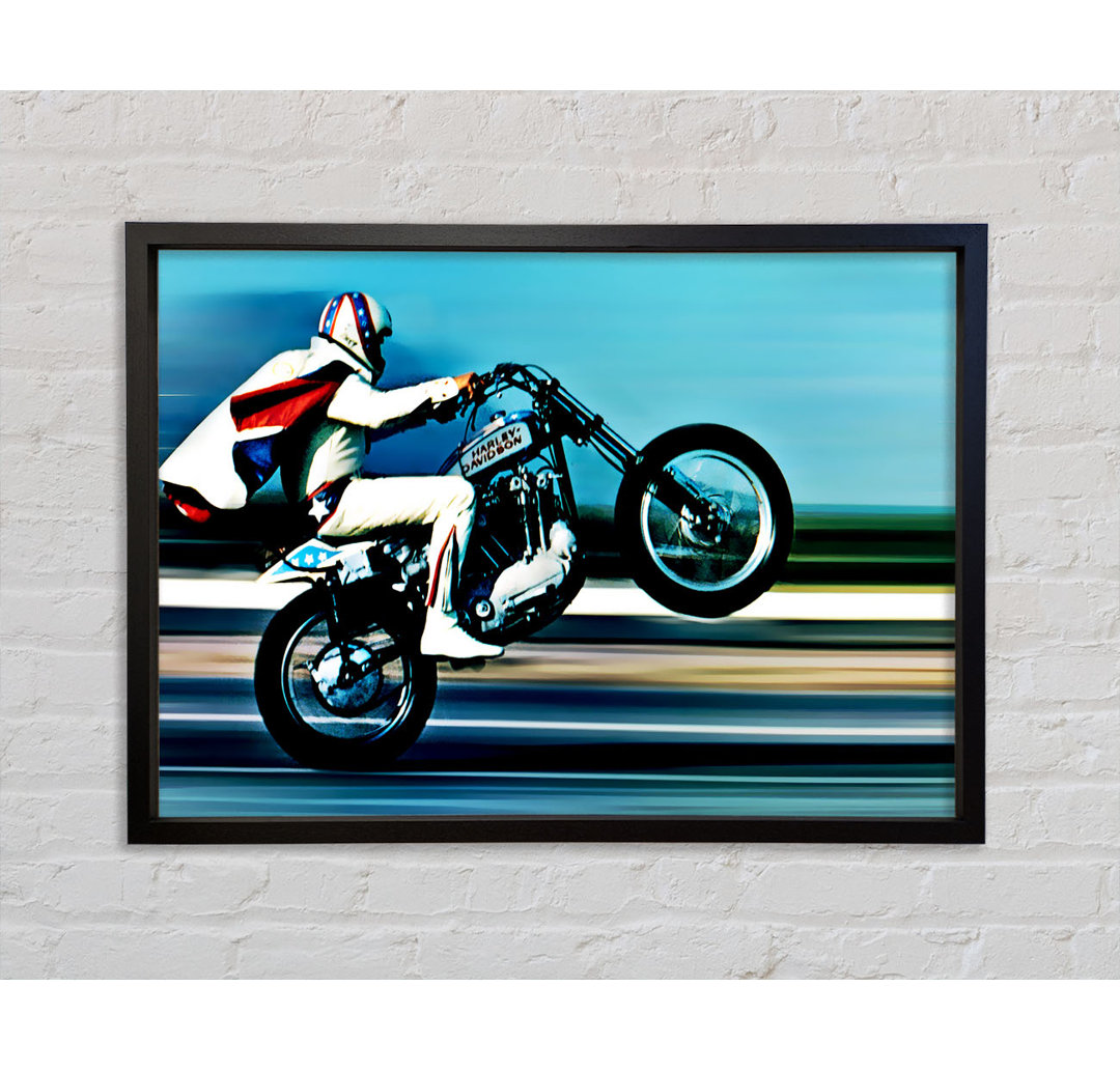 Evel Knievel Wheelie Colour - Einzelner Bilderrahmen Kunstdrucke auf Leinwand