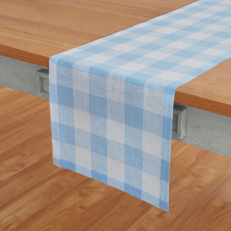 Contempo - 100% Pure Linen Table Runner, 36" x 14", Rainforest/White