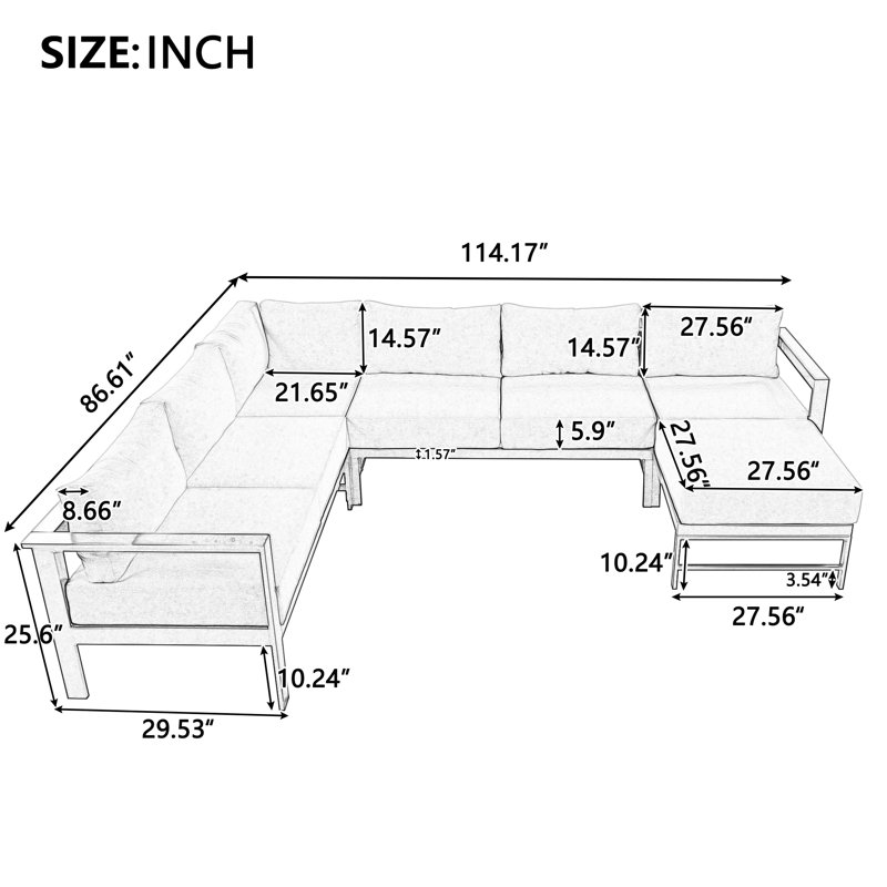 Canapé modulaire de patio avec coussins, Gris