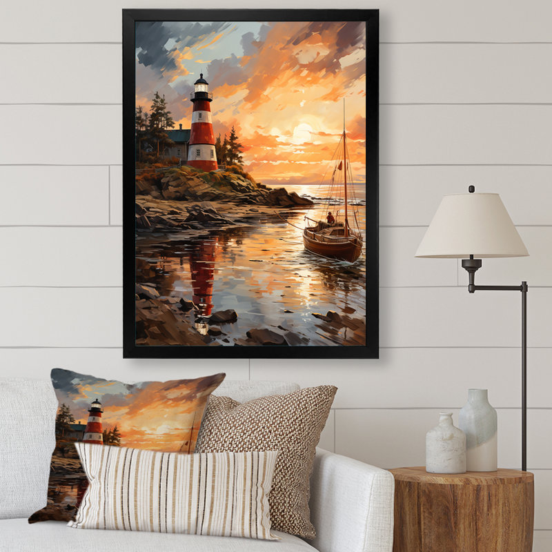 Phares de Siipola par la falaise I - reproduction sur toile, Cadre photo noir, H 32 po x l 16 po x P 1 po