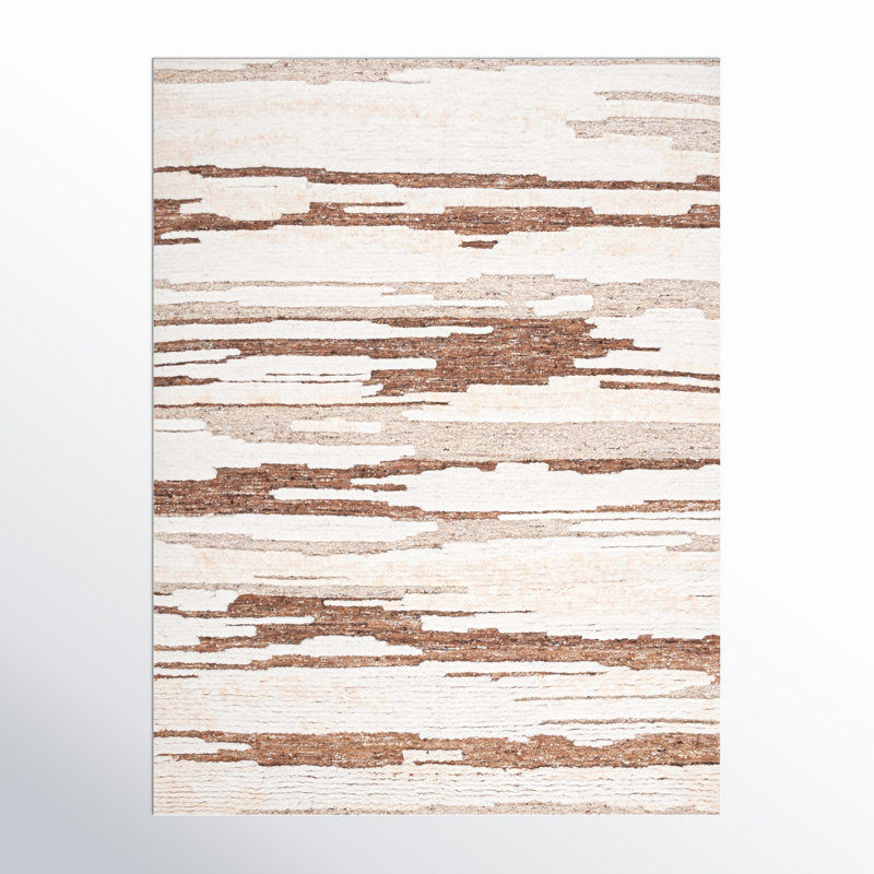 Rectangle Karla Abstract Hand-Knotted Wool/Cotton Area Rug in Ivory/Beige, Rectangle 9' x 12'