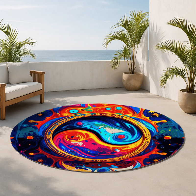 Tapis d'intérieur et d'extérieur Vivid Bloom, Rond 5 pi