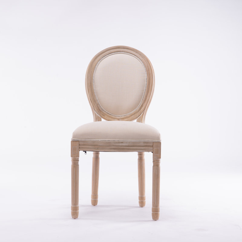Ensemble de 2 chaises de salle à manger à dossier ovale vintage français - Revêtement en bois massif et lin