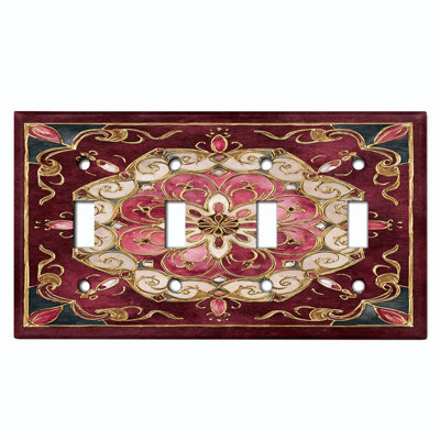 Metal Light Switch Plate Cover; US Standard Size 4 Gang Toggle - Printed Image of Vintage Floral Art Nouveau