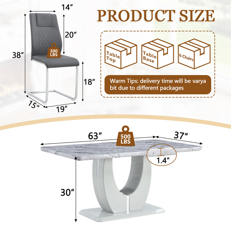 Dining Table Set For 6, Dark Gray, 7