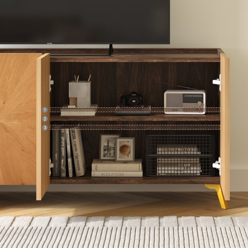 Dextrus 63'' Oak Sideboard Buffet with Gold Legs
