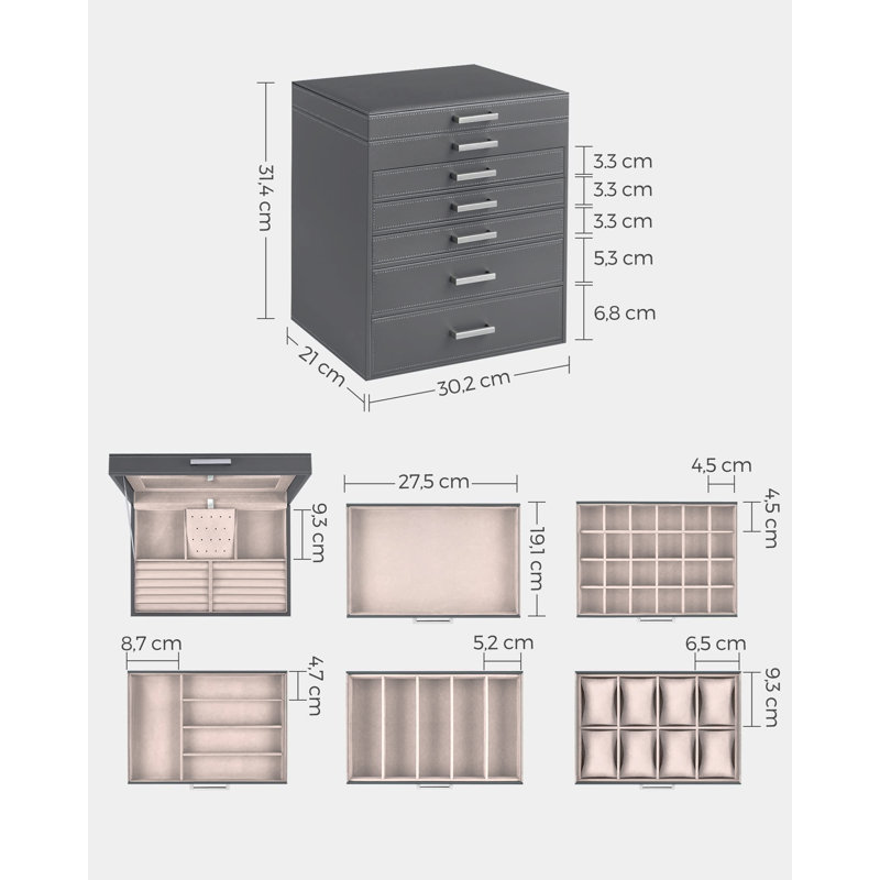 Wood Jewellery Box +, Grey