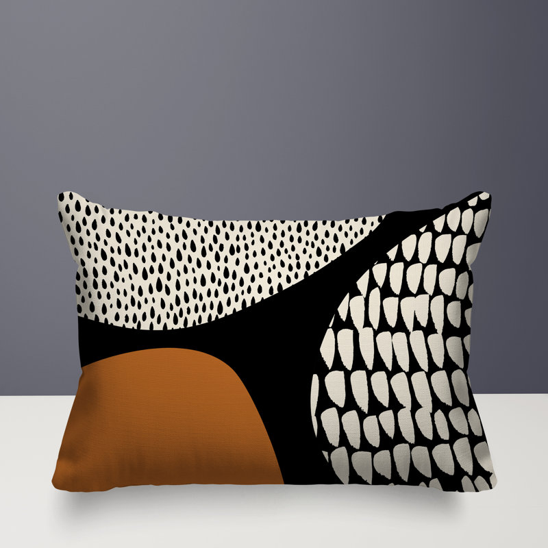 Coussin lombaire réversible intérieur / extérieur Vikka, H 18 po x l 25 po, Orange brûlé / noir / blanc cassé