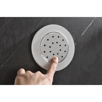 Système de douche avec pomme de douche, douchette à main, jets de corps, bras de douche, garniture de valve et poignées à levier