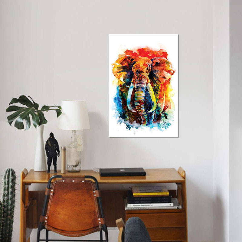 «Wise Elephant», reproduction sur toile, H 12 po x l 8 po x P 0,75 po, Pas de tapis, Toile tendue