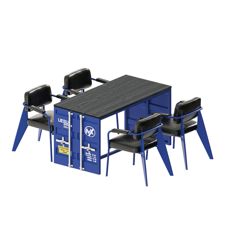 Katsuyama 4 - Person Solid Wood Top Trestle Base Dining Set, Blue/Black, Blue
