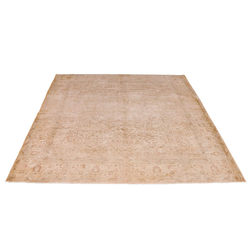 Tapis unique en laine beige / rouille 8 pi x 9 pi 9 po années 1990