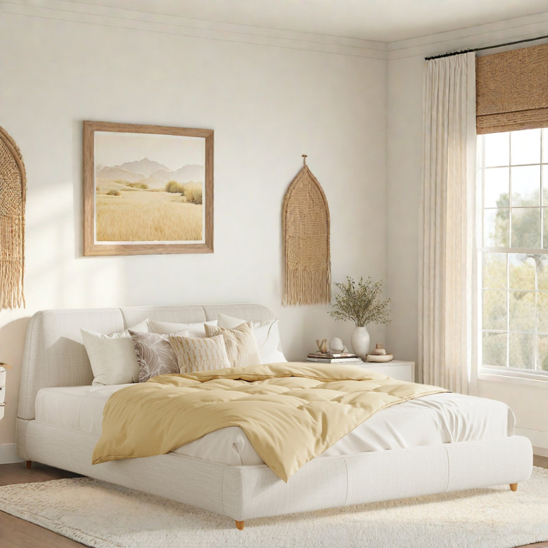Modern Upholstered Bed With Comfortable Headboard, Embedded Design And Wood Legs, Queen