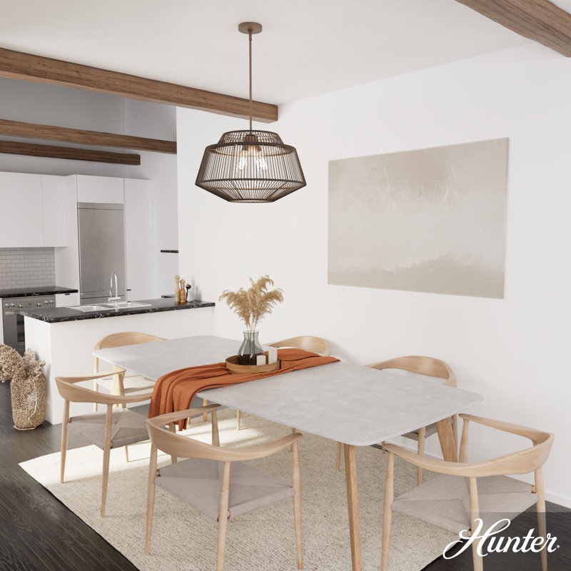 Sable Rattan Geometric Pendant Light with Aluminum Frame