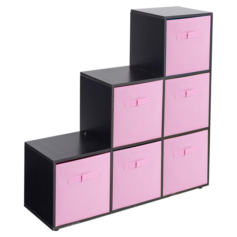 Joelle 90.5cm H x 89cm W Cube Bookcase, Black/Light Pink