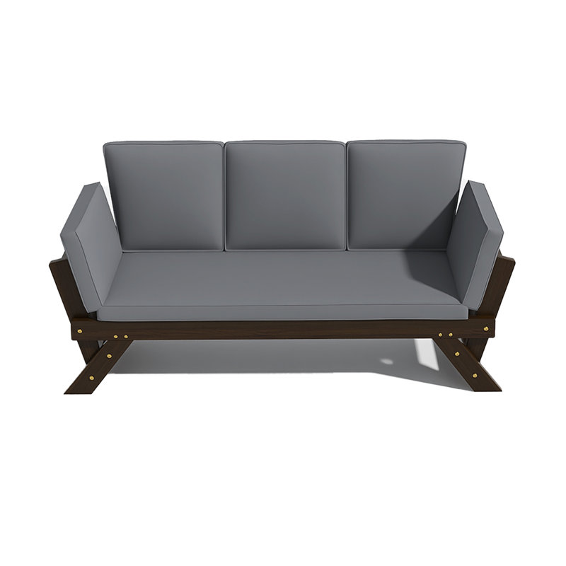 78.7" Brown Solid Wood Outdoor Patio Day Bed with Gray Cushions, Gray