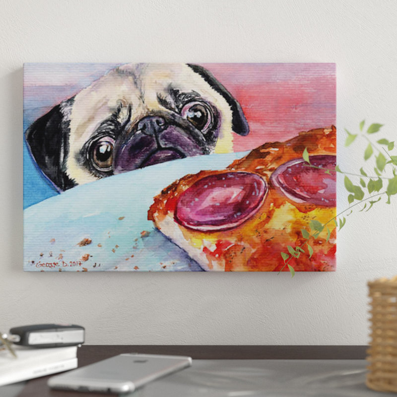 Carlin et pizza I, impression sur toile, H 8 po x l 12 po x P 0,75 po, Toile tendue, Pas de tapis