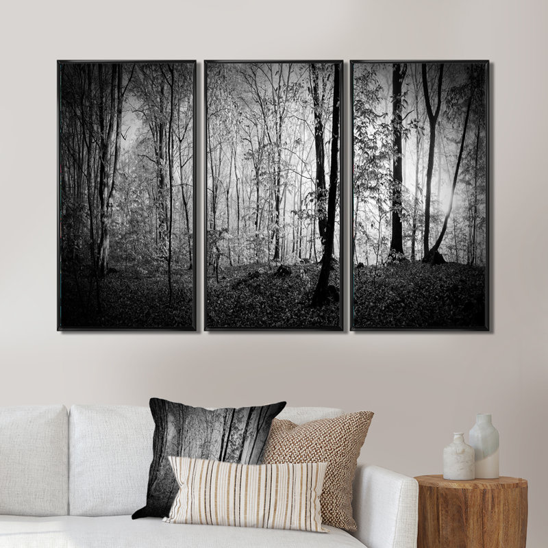 «Beautiful Forest Morning Panorama», ensemble de 3 toiles encadrées, Noir, H 28 po x l 36 po