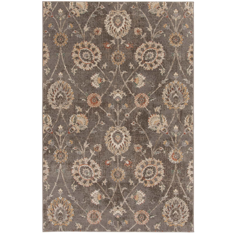 Tapis taupe / orange en polypropylène Bungalow Rose Linville Sophia, Rectangle 5 pi x 7 pi
