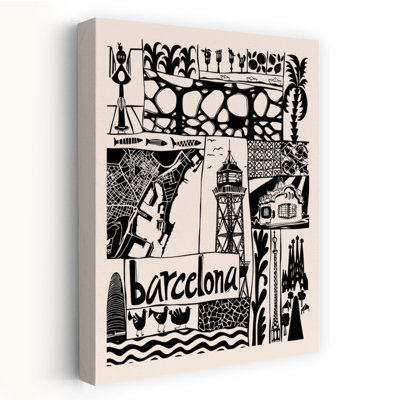Affiche graphique de Barcelone, style contemporain abstrait, architecture urbaine