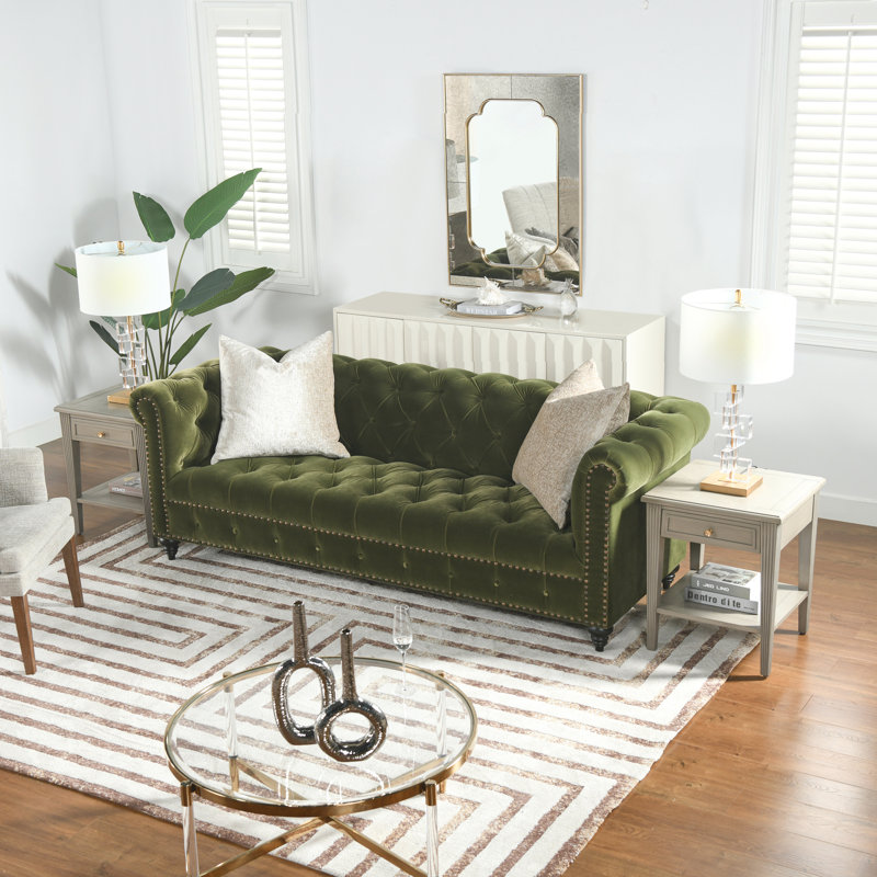 Canapé Chesterfield Newell, Velours vert olive
