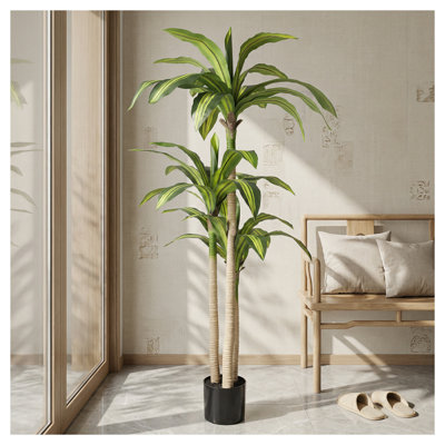 Arbre Dracaena artificiel de 5 pi avec pot en plastique noir - plante artificielle réaliste pour décoration intérieure moderne, 1pc / ensemble