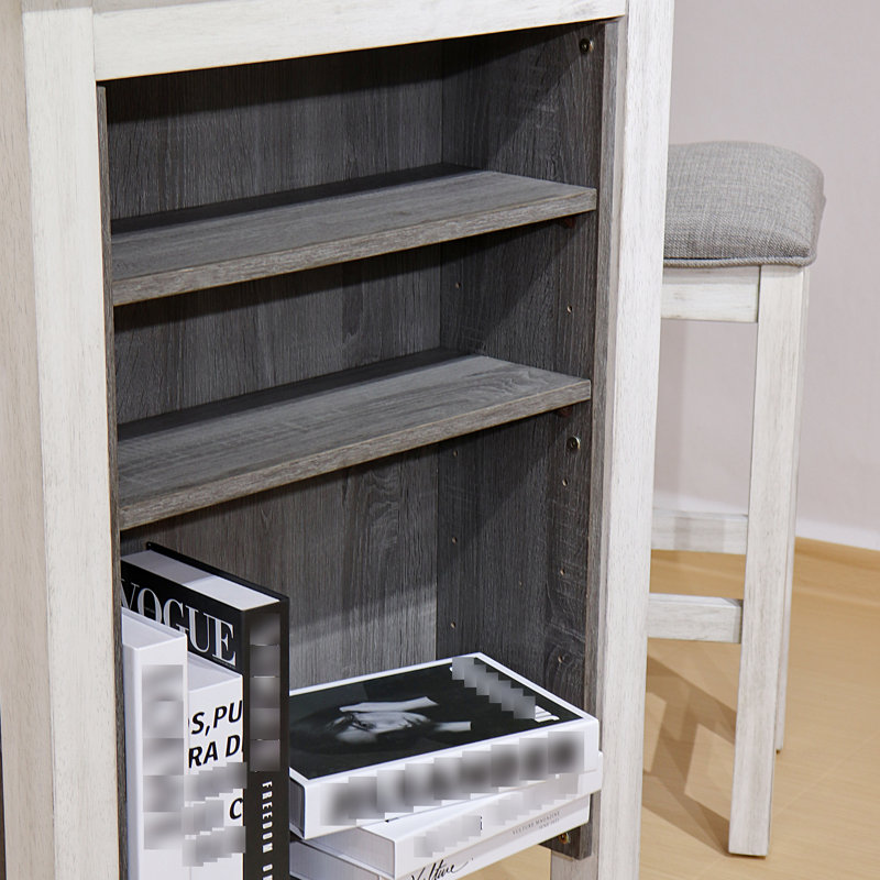 Ensemble de repas compact pour appartements, 3 pièces, fini rétro, montage facile, bois massif, étagères latérales, style rustique contemporain, rangement intégré, siège confortable.