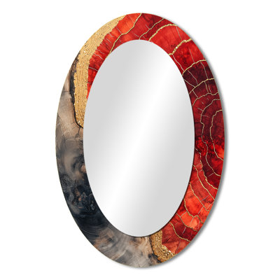 Ruby Crystals And Wood Slide Energy IV - Red Traditional Oval Wall Mirror