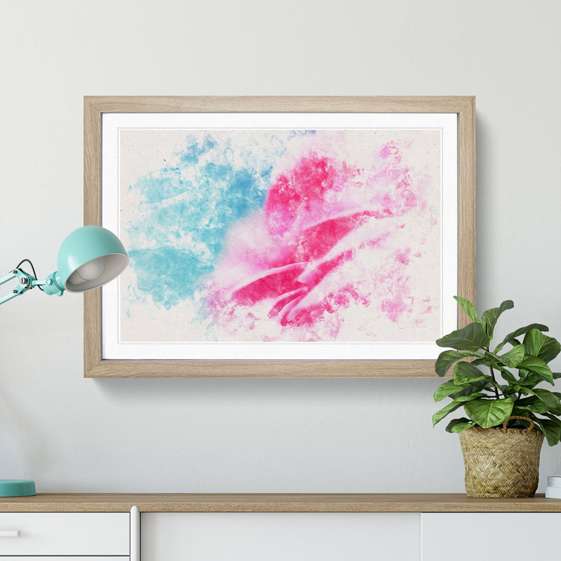 Pink Carnation on Blue - Picture Frame Painting Print, Oak Framed, 40cm H x 60cm W x 2cm D