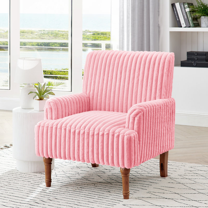 Fauteuil d'appoint moderne en velours côtelé rose large de 2 po de largeur avec pieds en bois massif de 9 po - Fauteuil rembourré confortable pour le salon