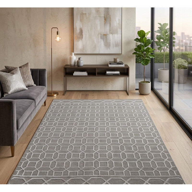 Soie et viscose tissés à la main beige géométrique | Tapis blancs rectangulaires d'intérieur, Rectangulaire 8 pi x 10 pi