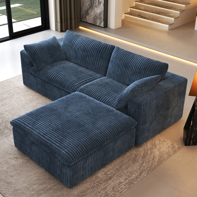 LoveSeat Cloud Modular Sectional Couch,78.7"W Corduroy Sofa with Ottoman,3-Piece No Assembly Required Boneless Couch