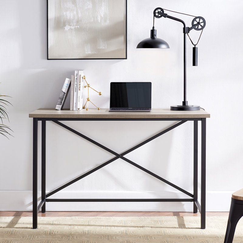 Kosiur Metal Base Writing Desk, Gray Oak