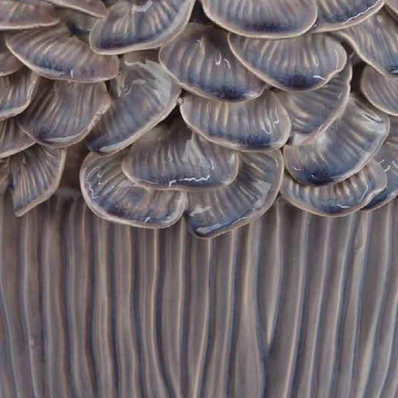 Decorative Planter, 13 Inch Ribbed Seashell Design, Purple Ceramic