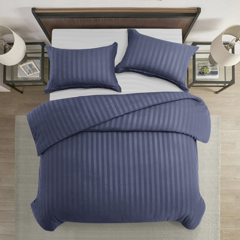 Microfiber Striped Duvet Cover Set with Pillowcases, Single Duvet Cover Set + 1 Standard Pillowcase, Washed Blue