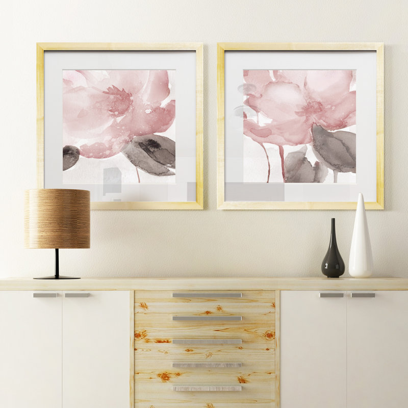Blush Bloom I-ensemble de 2 reproductions d’art sur papier encadrée