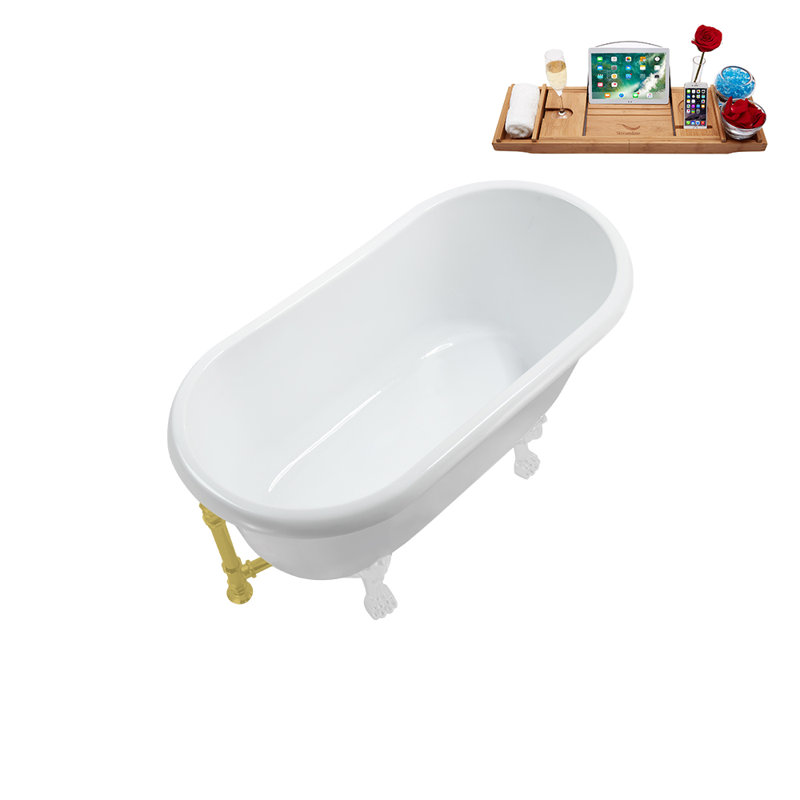 57.5'' x 29.5'' Soaking Acrylic Bathtub, Brushed Gold, Glossy White
