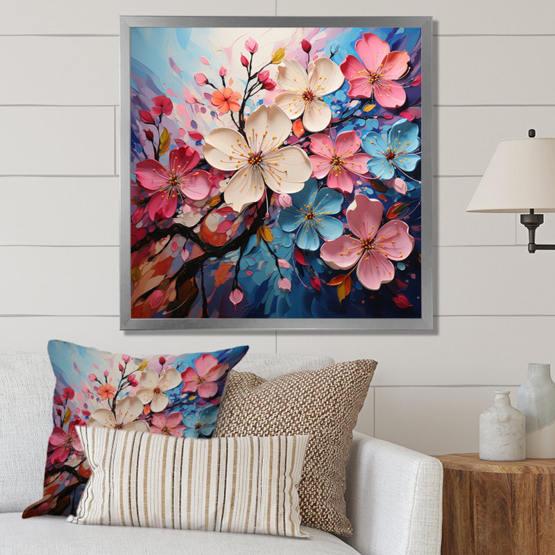 " Apple Blossom Expressionist Burst IV ", 16" H x 16" W x 1" D, Silver Single Picture Framed