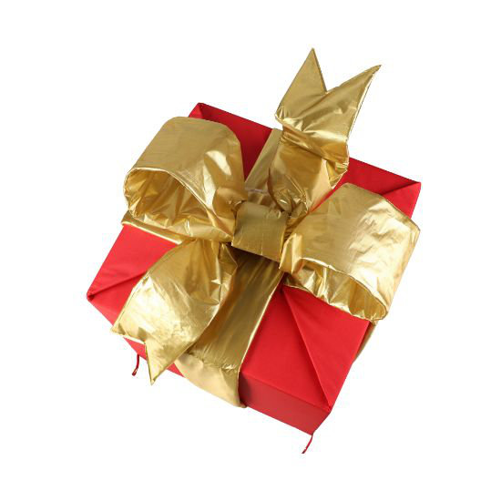 Boîte-cadeau en nylon 24 po 3D - rouge avec nœud doré Mylar, Rouge / doré, H 24 po x l 24 po x P 24 po