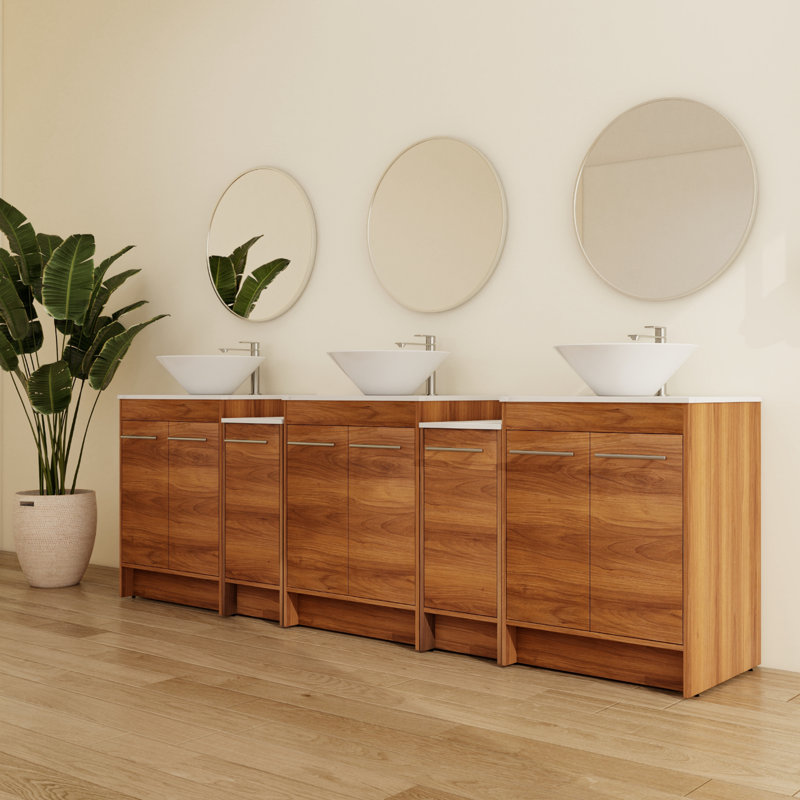 Meuble-lavabo autoportant de 96 po avec plateau en céramique Aurrie, Spécialité