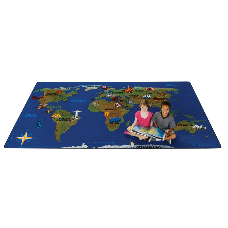 Tapis bleu / vert touffeté de la collection Premium de Continental Wonders, Rectangle de 6 pi x 10 pi