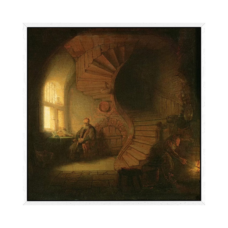 Philosopher In Meditation, 1632 by Rembrandt Van Rijn - Painting on Canvas, 93.98cm H x 93.98cm W x 3.81cm D, White Framed