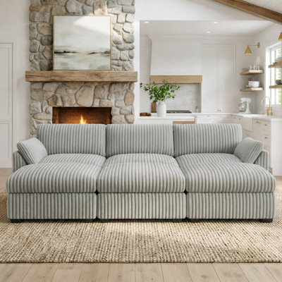 Plush Wide Corduroy Couch Modular Sectional Sofa Bed With Detachable Cushions