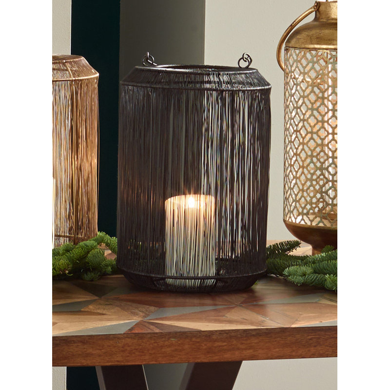 Iron Tabletop Lantern, Matte Black, 22cm H x 20cm W x 20cm D