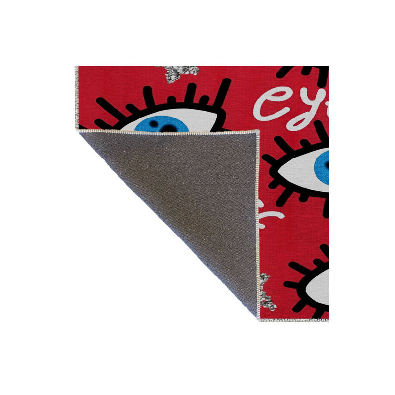 Tapis rouge à motif d'écriture rouge, Rectangle 3 pi 3 po x 4 pi 11 po  