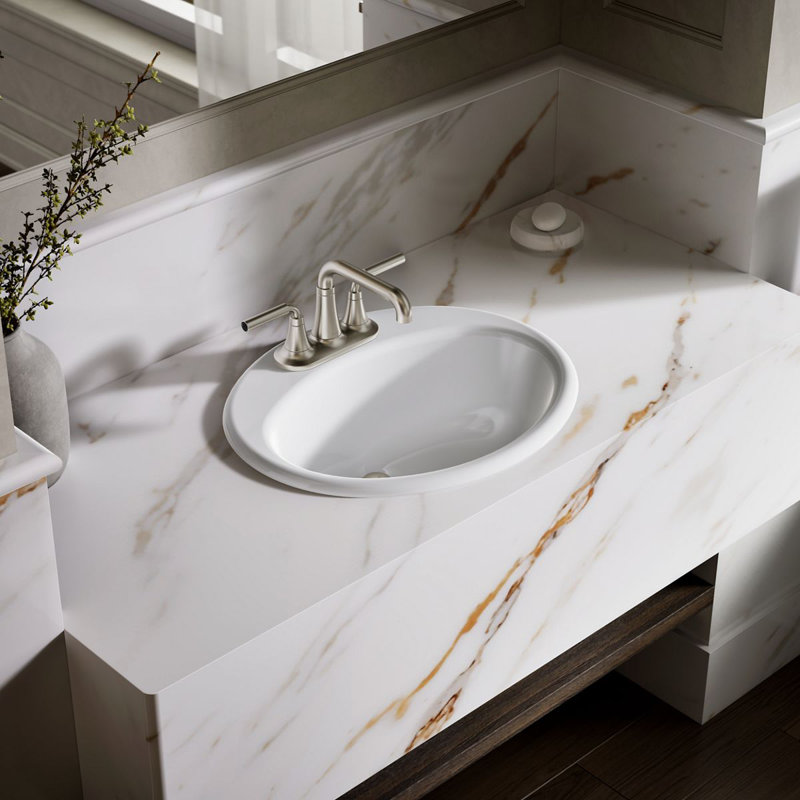 Farmington Metal Oval Drop-In Bathroom Sink with Overflow, White, 4" Center