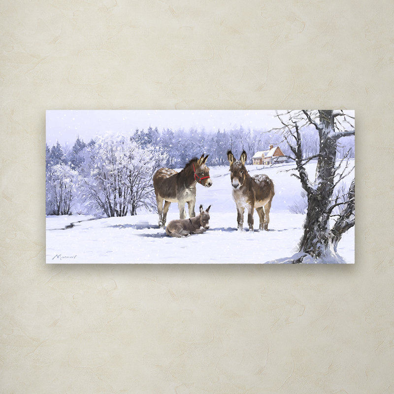 Winter Landscape Donkeys in Snow Canvas Art, 20" x 25"