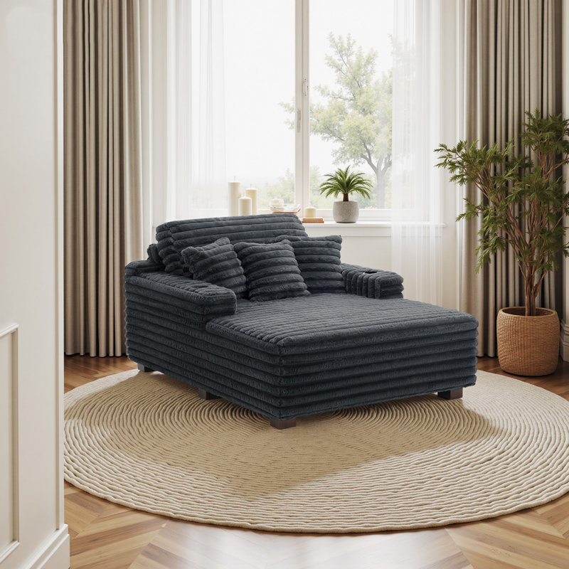 Upholstered Chaise Lounge, Dark Grey